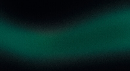 Dark glowing color wave with green black colors grainy gradient backdrop design, noisy wavy shaped gradient on dark, web cover, poster, banner, header
