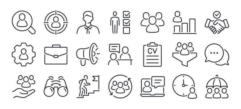 Employee recruitment and head hunting editable stroke outline icon isolated on white background flat vector illustration. Pixel perfect. 64 x 64.