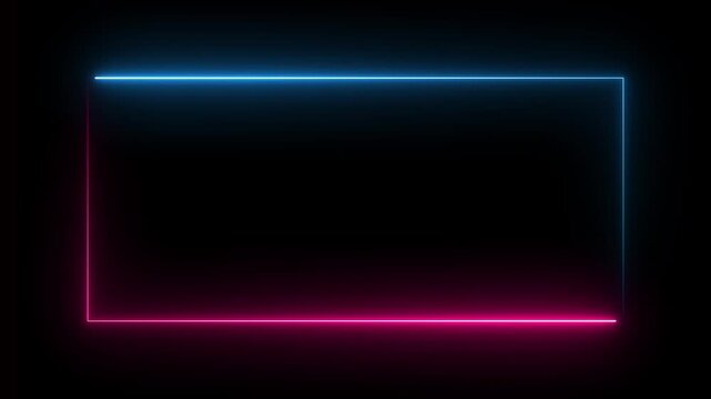 Square rectangle picture frame glowing neon ani animationmation on black background. seamless loop - vertical. Bright neon effect rectangle frame Loop background.