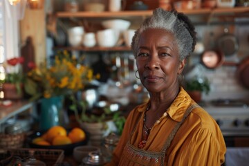 Obraz premium Portrait of a middle aged black woman in a zero waste kitchen