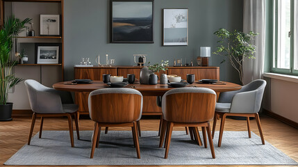 Modern Dining Room with Wooden Table and Chairs