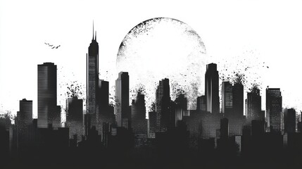 Fototapeta premium A city skyline illustrated with halftone effects, blending modernity and artistic flair.