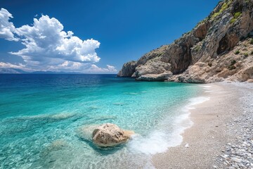 Turquoise water lapping on secluded beach in greece