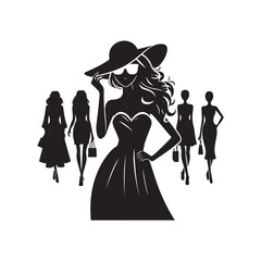 Black Color Fashion Girl silhouette design Vector Illustration, Solid White Background 56.eps