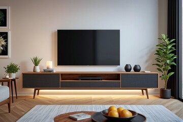 Cozy living room with a smart TV and IoT devices.