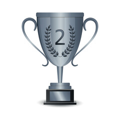 Silver cup, award for second place isolated on transparent background.