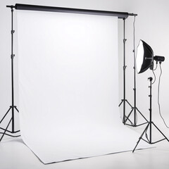 Photo studio setup featuring a camera on a tripod