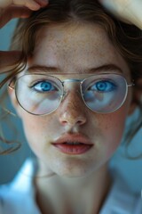 A close-up shot of someone wearing glasses, great for portrait or profile use