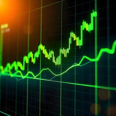 Futuristic financial chart high tech trading visualization with glowing lines and data points