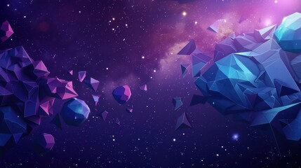 Low Poly Space-Themed Background with Asteroids