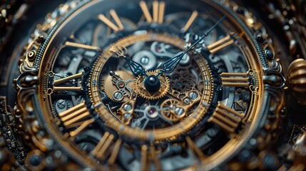 Fototapeta premium Intricate Clockwork: A Close-Up Look at a Mechanical Timepiece