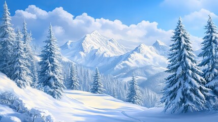 Fototapeta premium Winter mountain landscape. Snowy hill, slope. Winter sport. Skiing and snowboarding. active weekend 