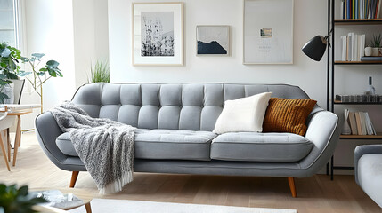 Modern Living Room Decor with Gray Sofa and Throw Blanket