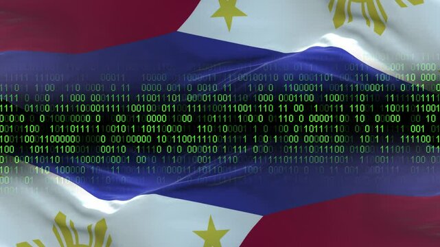 Philippines flag - 3D realistic waving flag on matrix digital background with binary code
