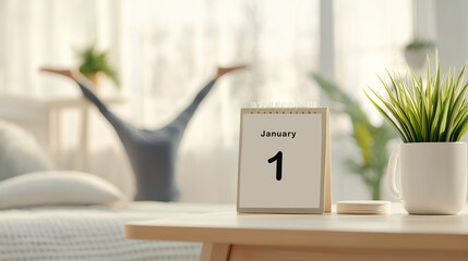 Cozy bedroom scene with focus on calendar displaying January 1st, symbolizing new beginnings.