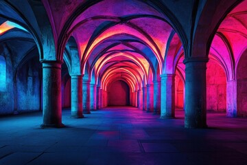 Fototapeta premium A long hallway with multiple columns