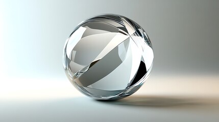 Transparent geometric glass shape with smooth reflective properties in 3D