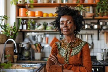 Portrait of a middle aged black woman in a zero waste kitchen