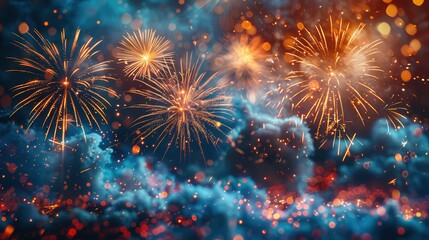 Fototapeta premium Colorful Fireworks Display Against Night Sky