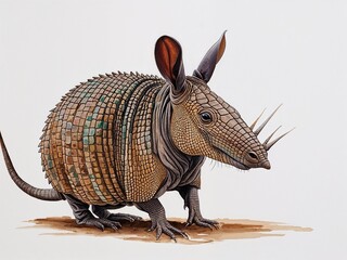 Obraz premium Armadillo hand drawn painted painting illustration on plain white background