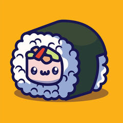 Sushi mascot doodle icon vector illustration