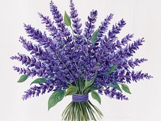 Fototapeta premium Blue and lavender verbena bouquet hand drawn painted painting illustration on plain white background