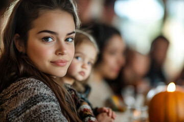 Fototapeta premium Happy bug full family celebrating thanksgiving together having best bonding time, Generative AI