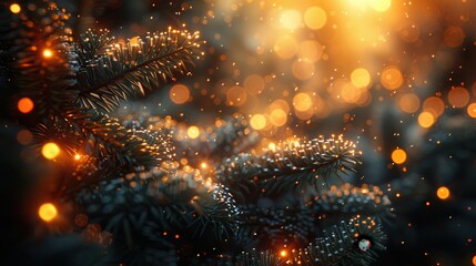 Naklejka premium Magical Evening Lights on Evergreen Branches