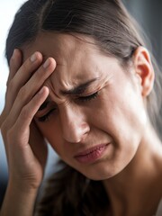 “Woman Suffering from Headache - Expression of Pain and Discomfort”