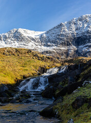 A beautiful autumn landscape with mountain lake in Northern Norway. Seasonal scenery of Scandinavia.