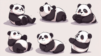 Obraz premium Cute and adorable Panda Pose collection, anime style