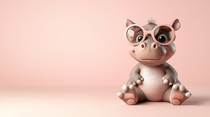 Snarky baby hippo wearing oversized sunglasses, vibrant 3D illustration, playful and bold expression, colorful background