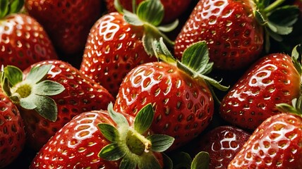 Close-up of fresh, ripe strawberries.