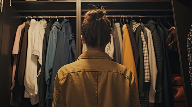 Woman Choosing Clothes in a Closet - Fashionable Style Selection