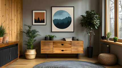 Wooden Cabinet Decorated With Plants & Artwork