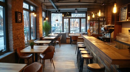 Cozy Cafe Interior with Modern Design Elements