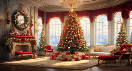 Obraz premium the scene of christmas tree in christmas festive.