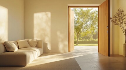 Modern Living Room with Open Doors to Nature