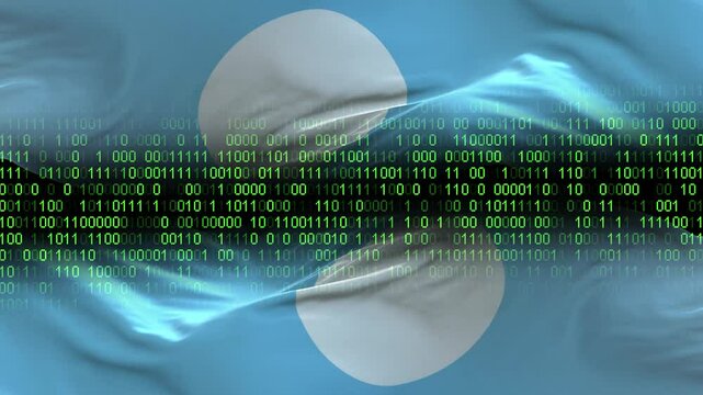 Sakha Republic flag - 3D realistic waving flag on matrix digital background with binary code
