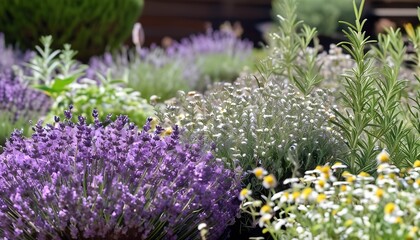 Obraz premium A vibrant display of lavender and other fragrant herbs in a lush garden setting showcasing nature's beauty and diversity in botanical interest