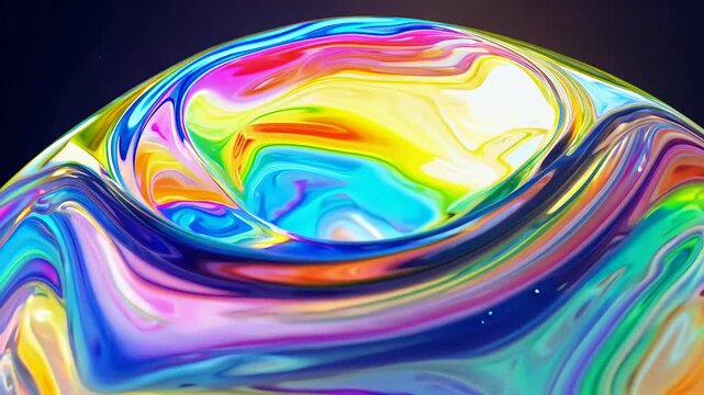 mesmerizing 3D abstract background futuristic glass blob that disperses rainbow liquid colors rendered seamless 4K loop holographic spectrum effects three dimensional animation