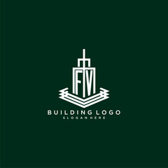 FV initial monogram building logo for real estate