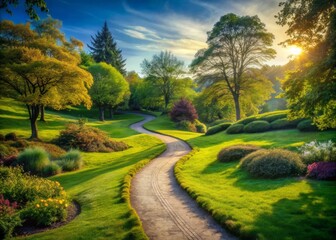 Obraz premium A Serene Winding Path Through Lush Greenery Inviting Exploration into the Distance Ahead