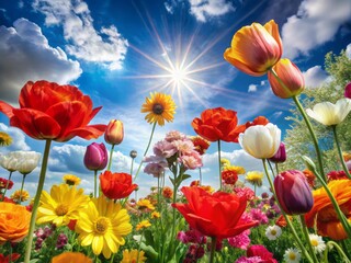 Fototapeta premium A Vibrant Kaleidoscope of Colors in a Whimsical Garden Full of Lush Flora and Natural Beauty