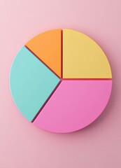 Fototapeta premium A vibrant, colorful pie chart on a pink background, showcasing a modern design ideal for business presentations and educational materials.