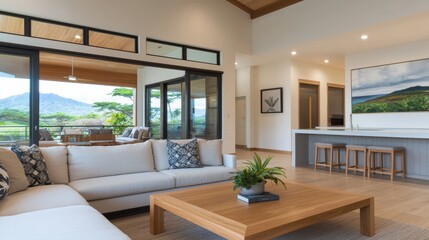 Fototapeta premium Spacious Open Plan Living Room with Scenic Views