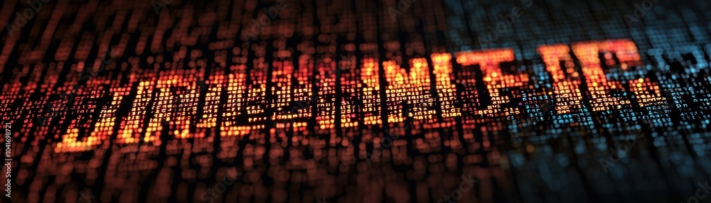 Poster dynamic digital background featuring vibrant glowing letters in binary code, perfect for technology,