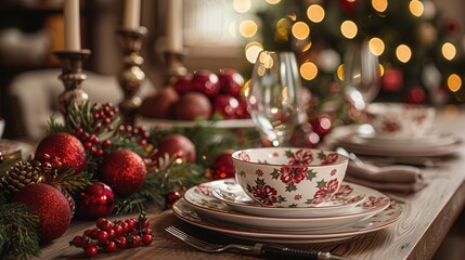 Festive Dinner Table Setting for Holiday Celebrations