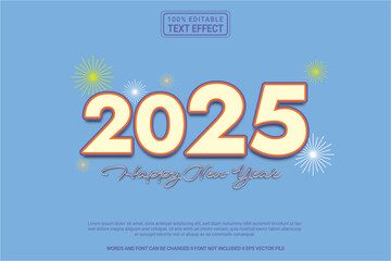 Editable text effect 2025 Happy New Year 3d cartoon template style modern premium vector