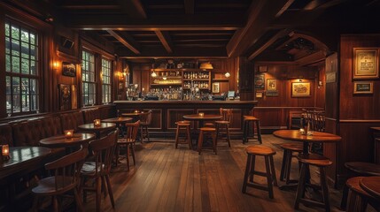 A cozy pub with warm lighting, inviting guests to relax and enjoy local brews.